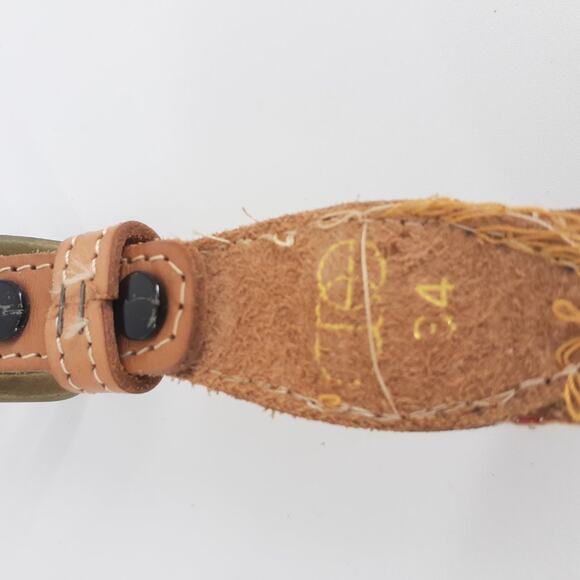 CDE Women's Beaded Fish Multicolored Belt Leather Boho Red White Blue size 28 - Picture 3 of 13